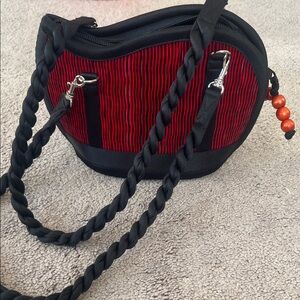 Saraye Kiri Wave Tatami Red Black Shoulder Bag Handmade of Cambodia